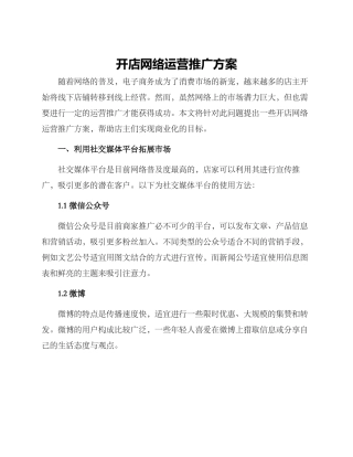 开店网络运营推广方案