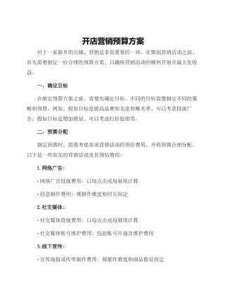 开店营销预算方案