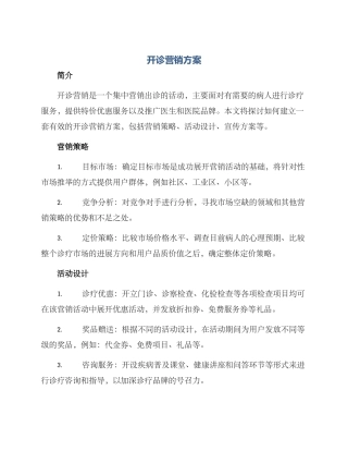 开诊营销方案