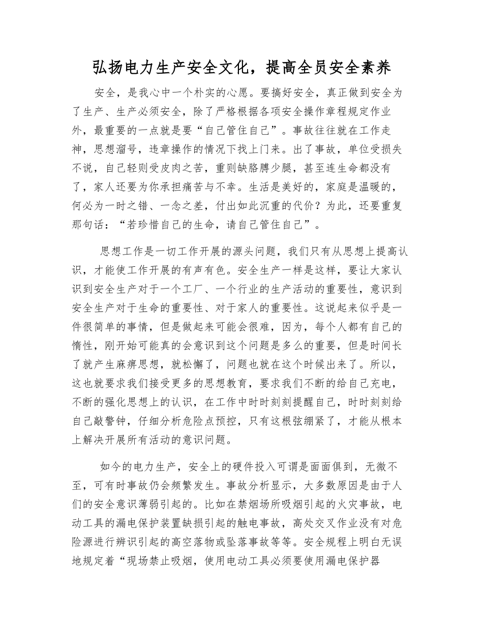 弘扬电力生产安全文化-提高全员安全素质_第1页