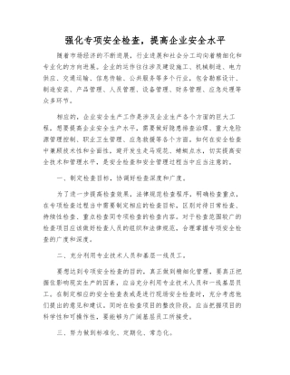 强化专项安全检查-提高企业安全水平