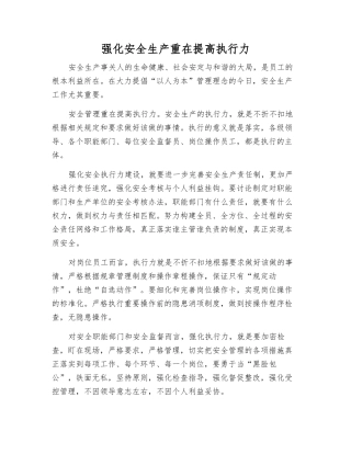 强化安全生产重在提高执行力