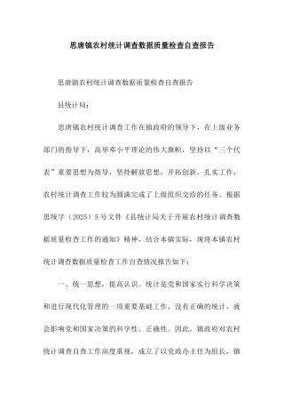 思唐镇农村统计调查数据质量检查自查报告