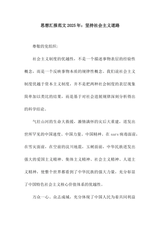 思想汇报范文2025年坚持社会主义道路