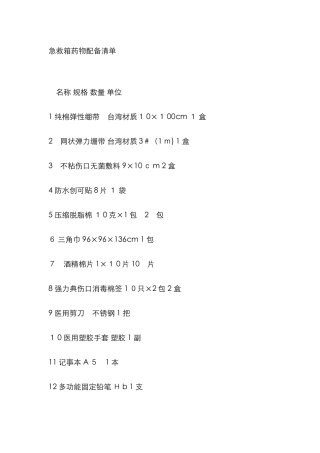 急救箱药品配置清单