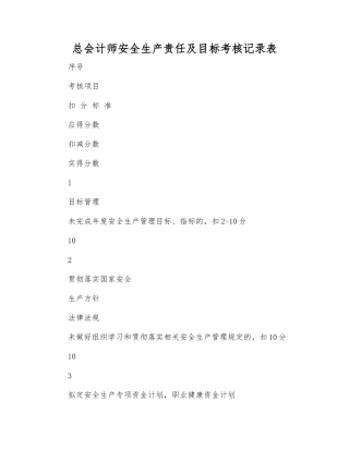 总会计师安全生产责任及目标考核记录表