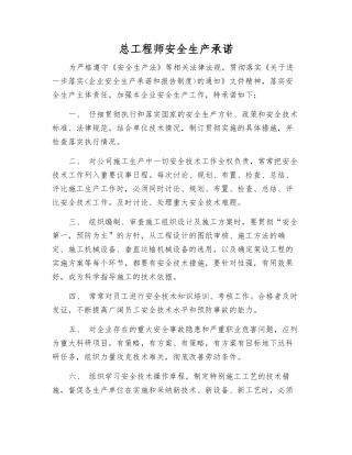 总工程师安全生产承诺