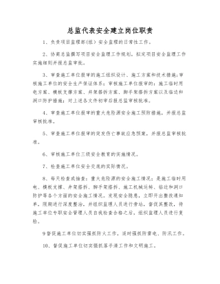 总监代表安全建立岗位职责