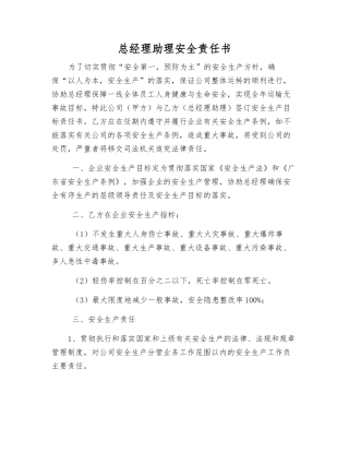 总经理助理安全责任书