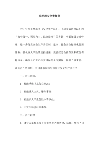 总经理安全责任书