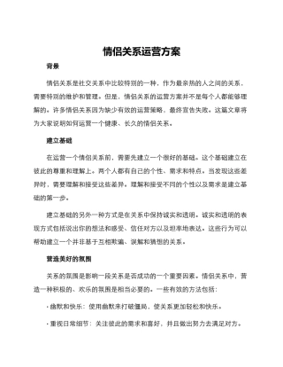 情侣关系运营方案