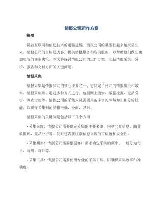 情报公司运作方案