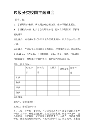 垃圾分类校园主题班会