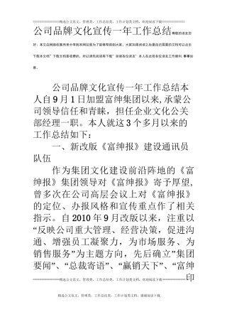 公司品牌文化宣传一年工作总结