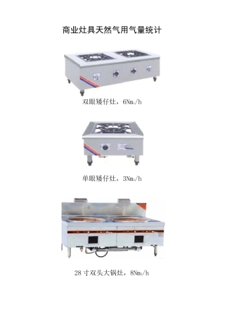 商业天然气灶具用气量明细