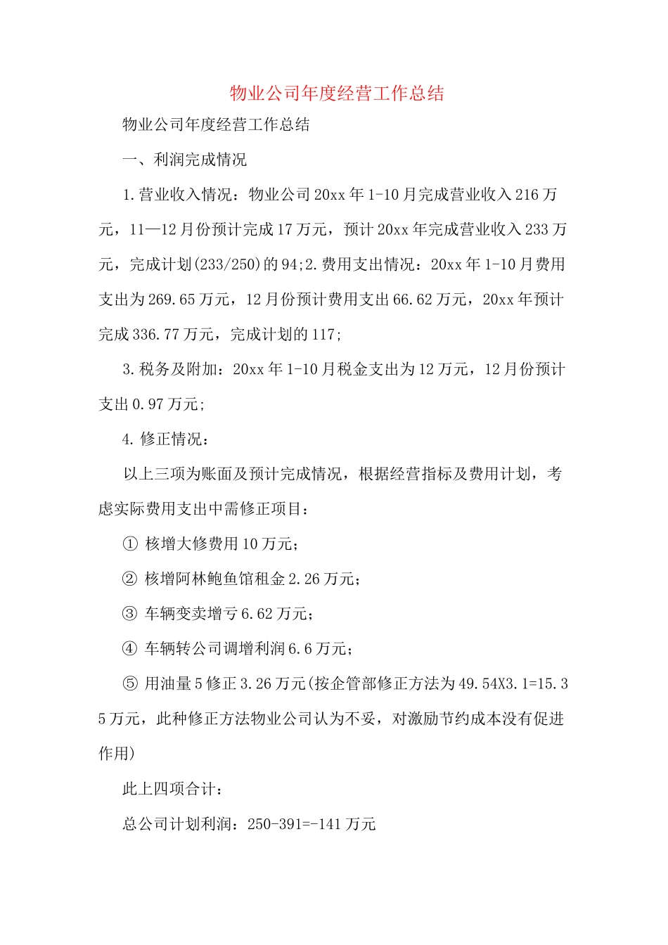 物业公司年度经营工作总结_第1页