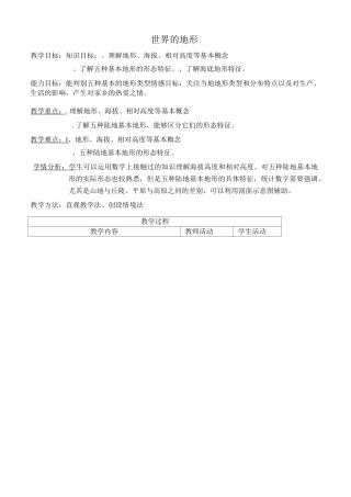 湘教版七年级地理上册世界的地形