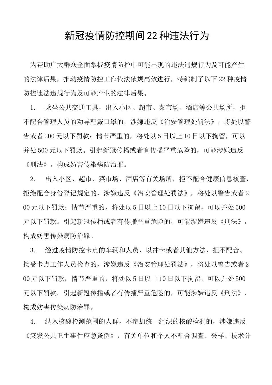 新冠疫情防控期间22种违法行为_第1页