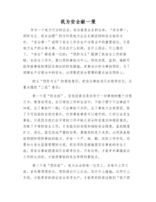 我为安全献一策