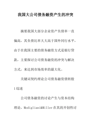 我国大公司债务融资产生的冲突