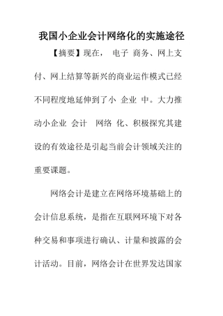 我国小企业会计网络化的实施途径