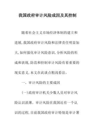我国政府审计风险成因及其控制