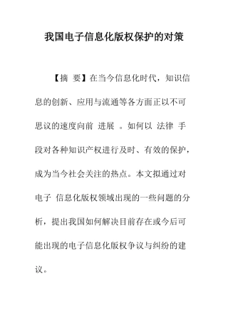 我国电子信息化版权保护的对策