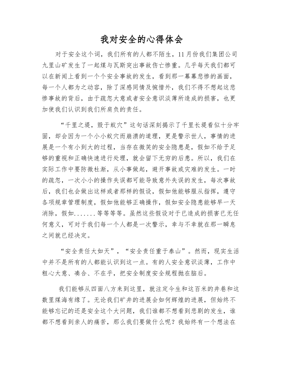 我对安全的心得体会_第1页