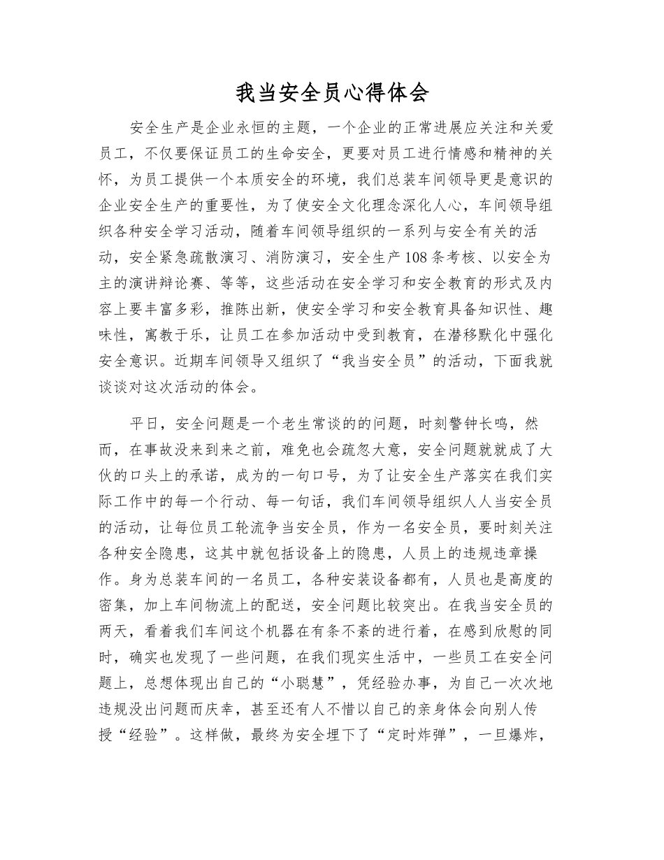 我当安全员心得体会_第1页