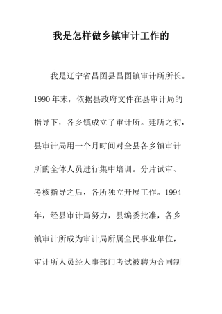 我是怎样做乡镇审计工作的