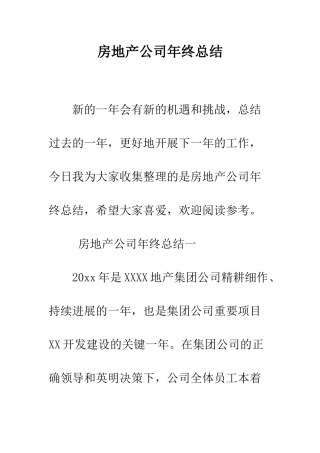 房地产公司年终总结--精编范文