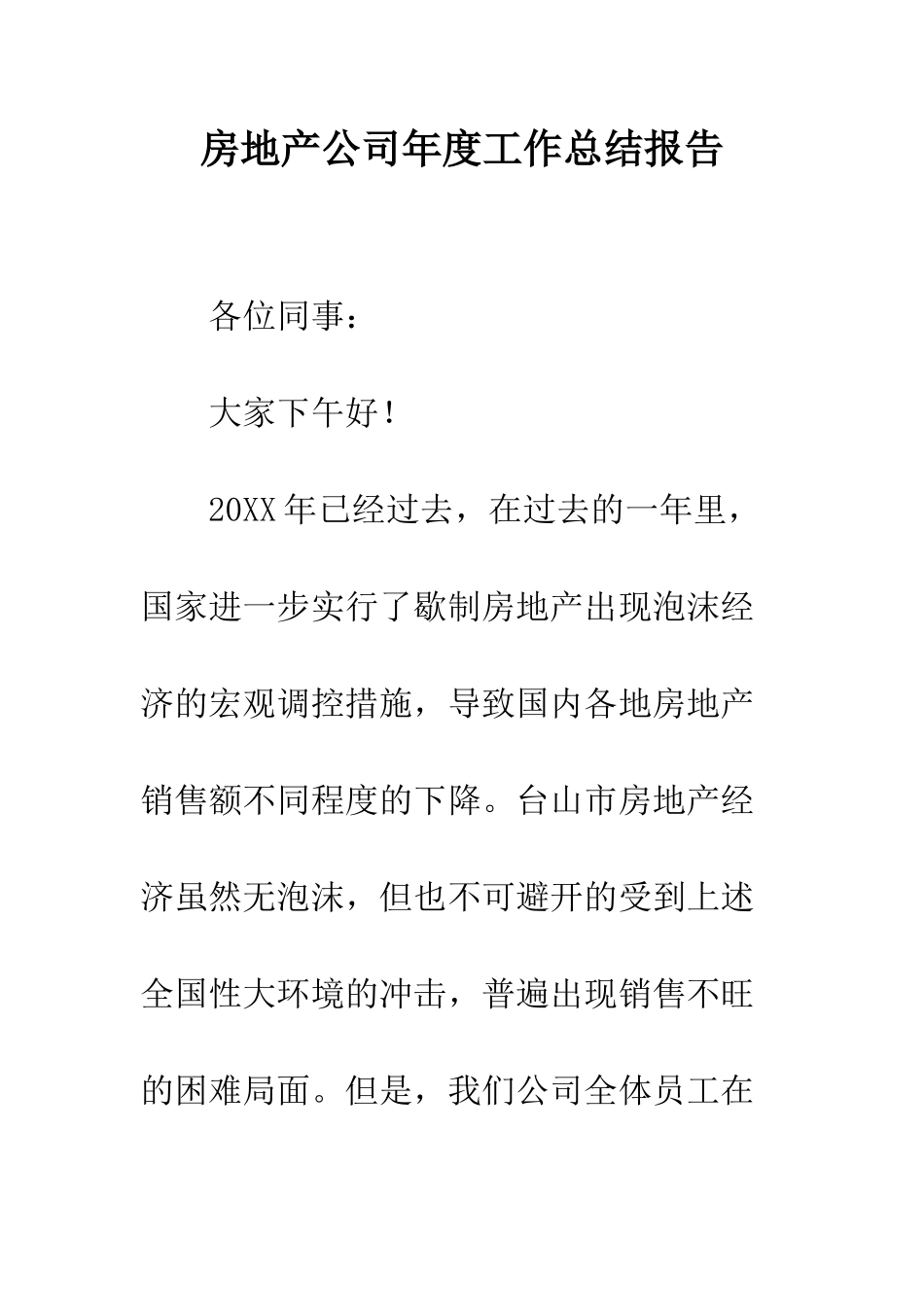 房地产公司年度工作总结报告--精编范文_第1页
