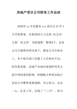 房地产项目公司财务工作总结--精编范文