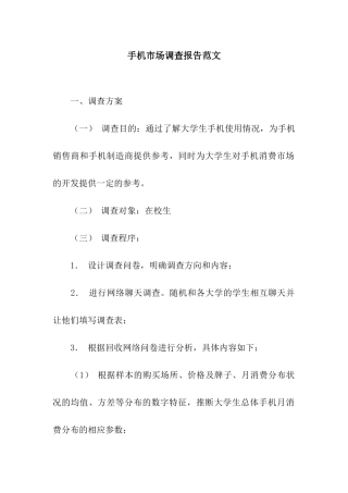 手机市场调查报告范文