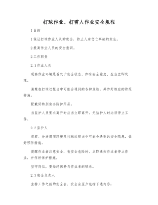打球作业、打雪人作业安全规程