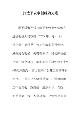 打造平安争创综治先进--精编范文