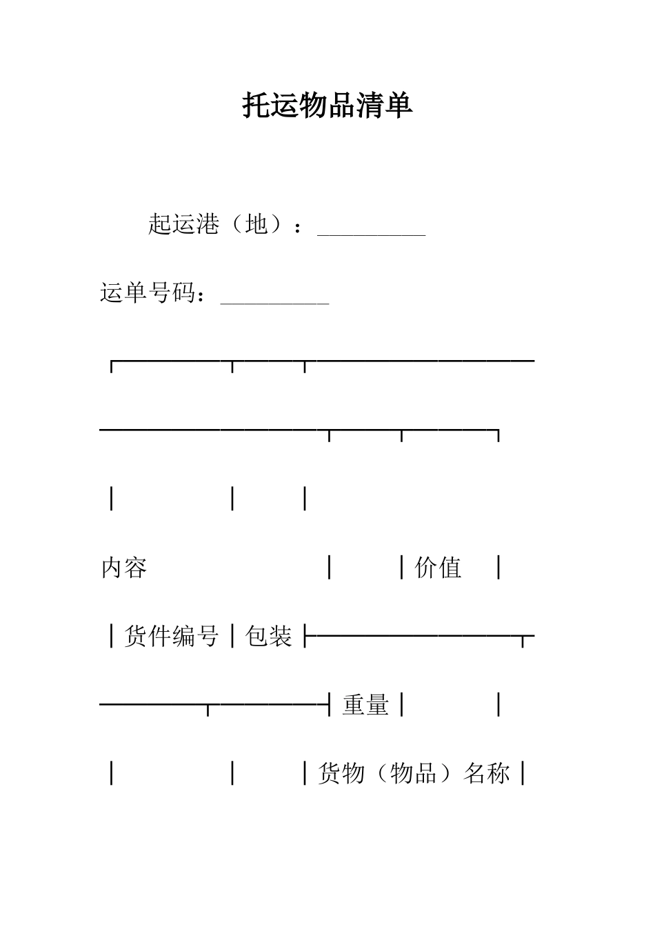 托运物品清单--精编范文_第1页