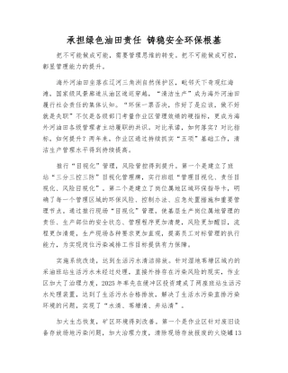 承担绿色油田责任-铸稳安全环保根基