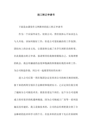 技工转正申请书
