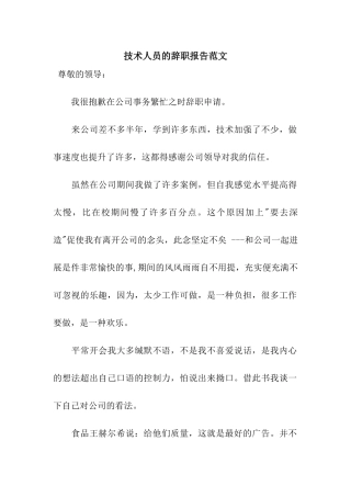 技术人员的辞职报告范文