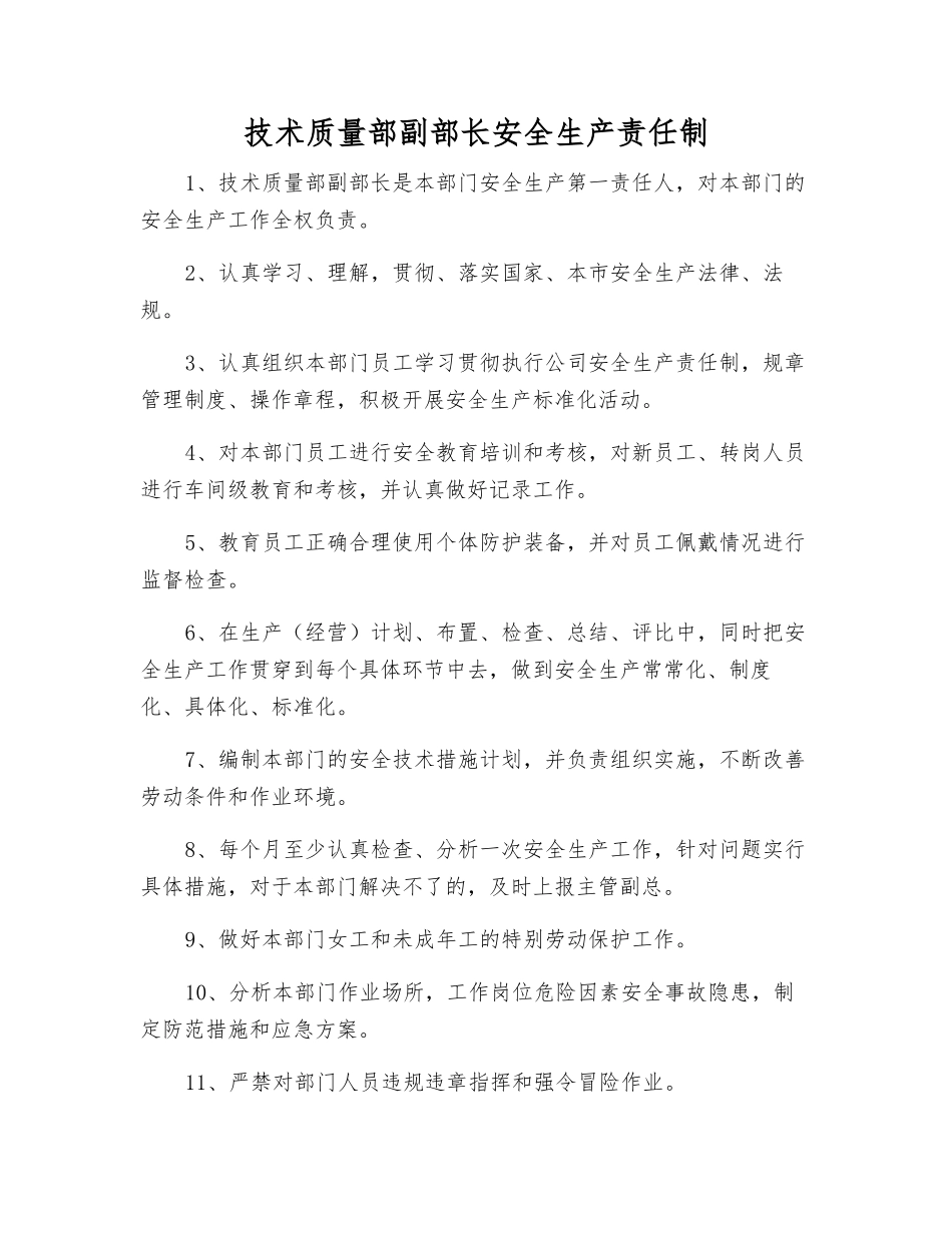 技术质量部副部长安全生产责任制_第1页