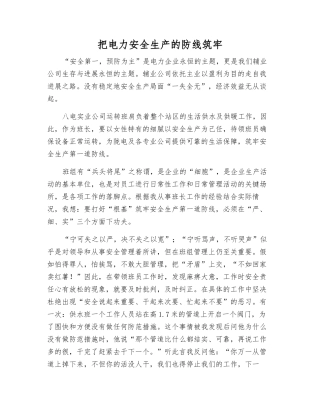 把电力安全生产的防线筑牢