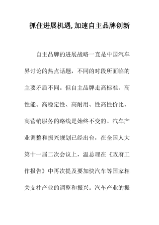 抓住发展机遇-加速自主品牌创新
