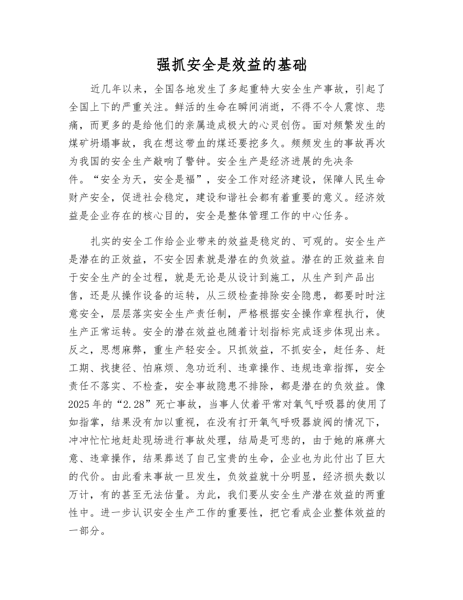 抓好安全是效益的基础_第1页