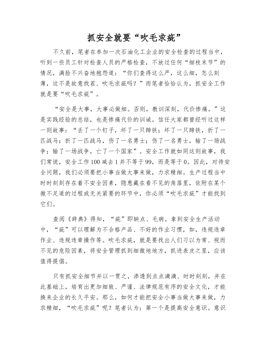抓安全就要“吹毛求疵”_第1页