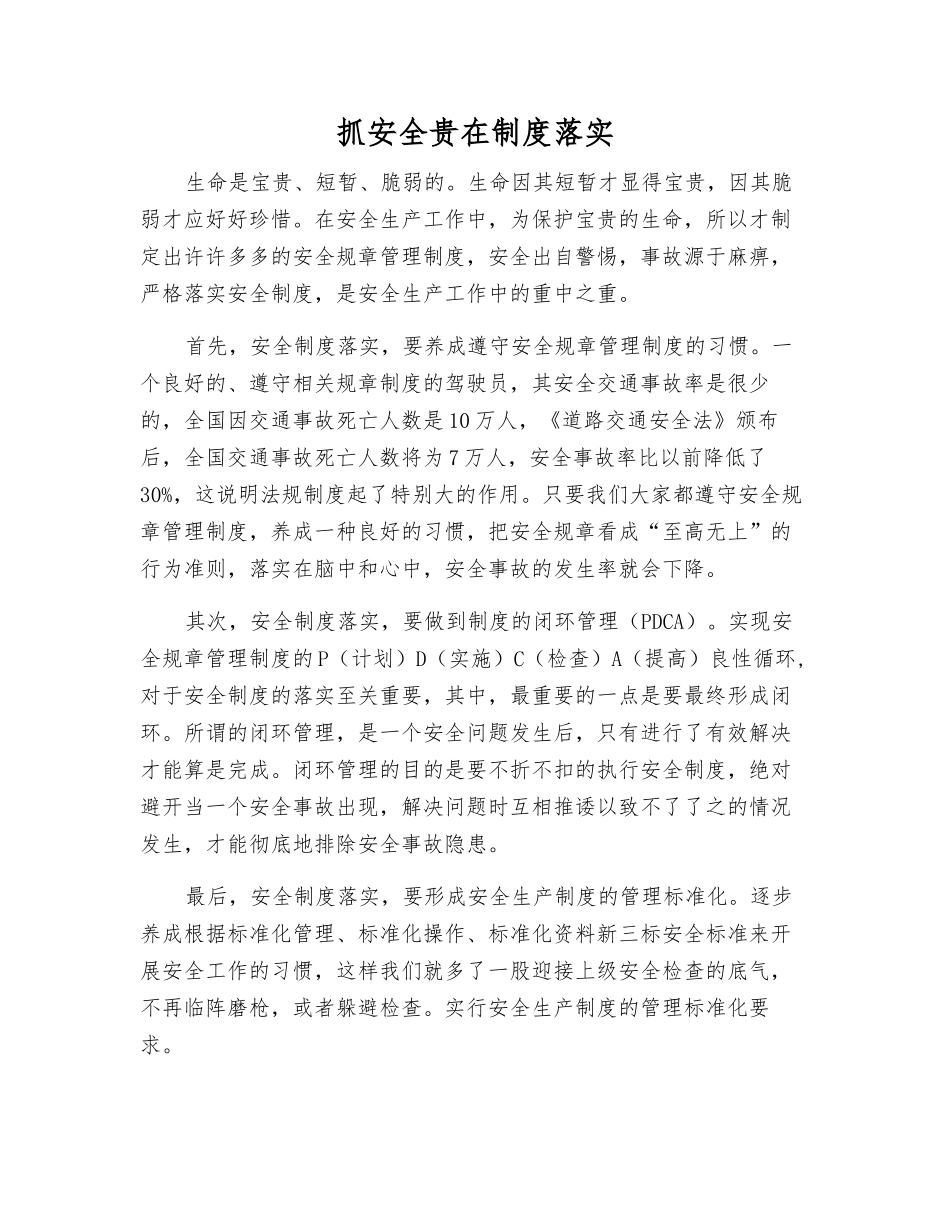 抓安全贵在制度落实_第1页