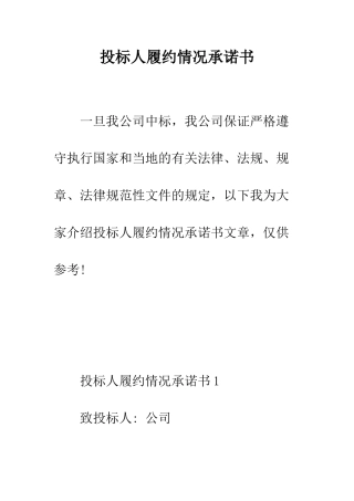 投标人履约情况承诺书--精编范文