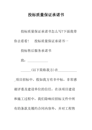 投标质量保证承诺书--精编范文