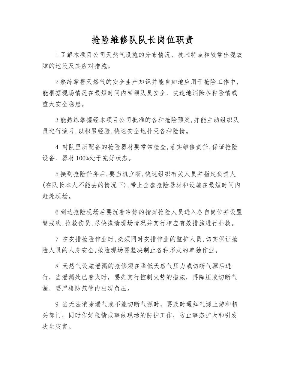 抢险维修队队长岗位职责_第1页