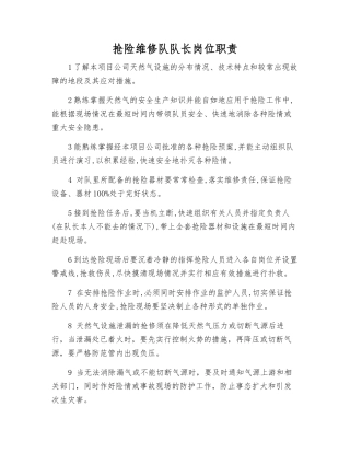 抢险维修队队长岗位职责